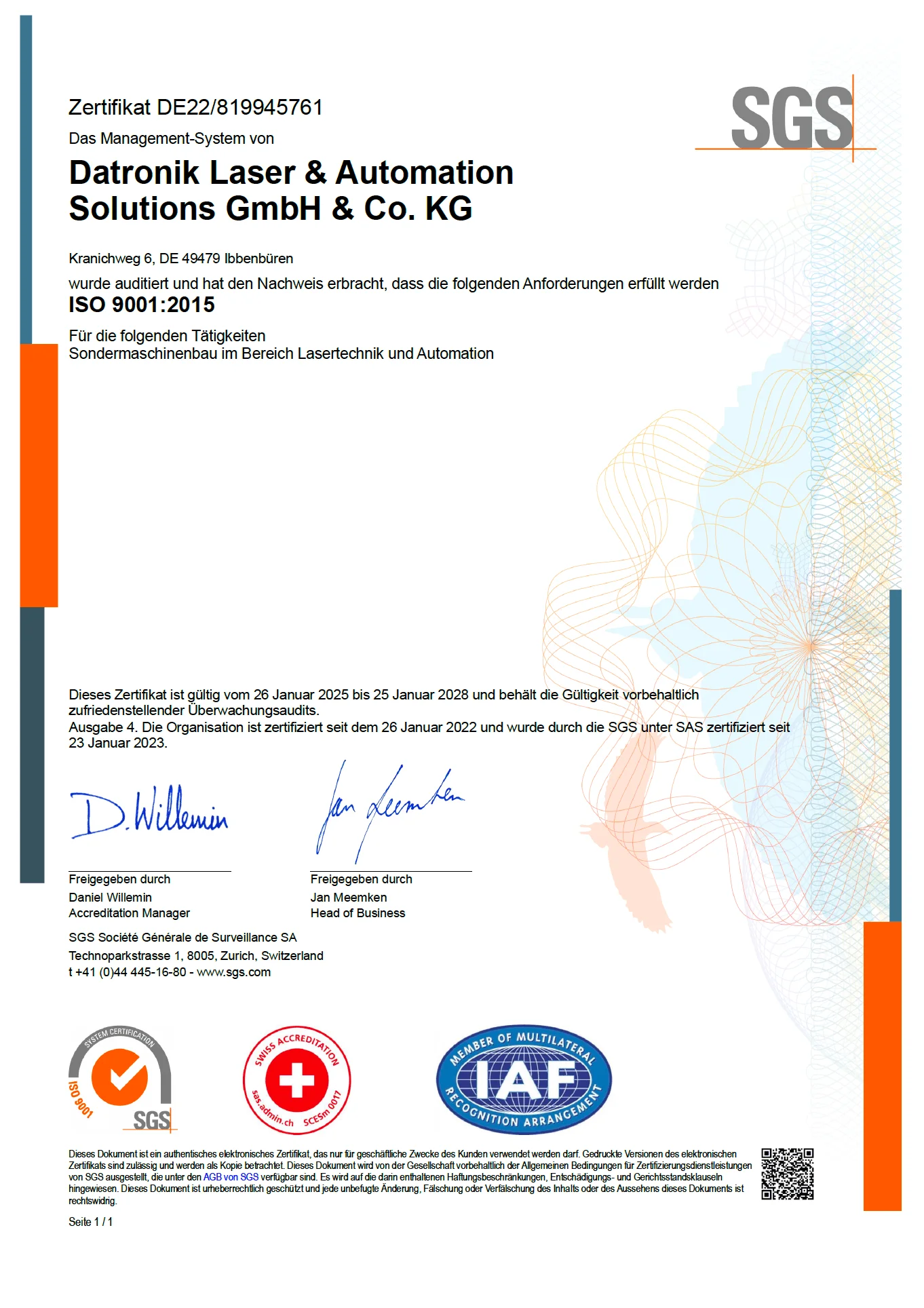 ISO 9001 certificate