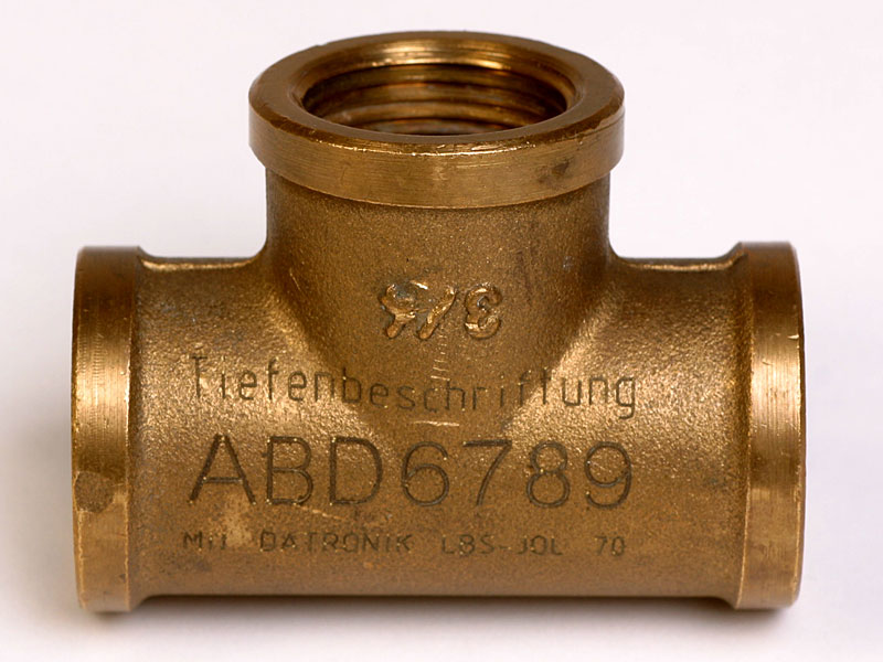 Deep marking on a brass fitting