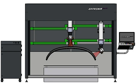 Two independent laser systems, each with its own vision system, cut the sprues from the curved visible part